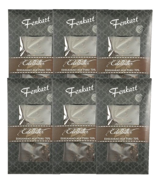 Kakaobohnenstücke Schokolade 6x 100g - Fenkart Schokoladengenuss - Edelbitterschokolade 70%