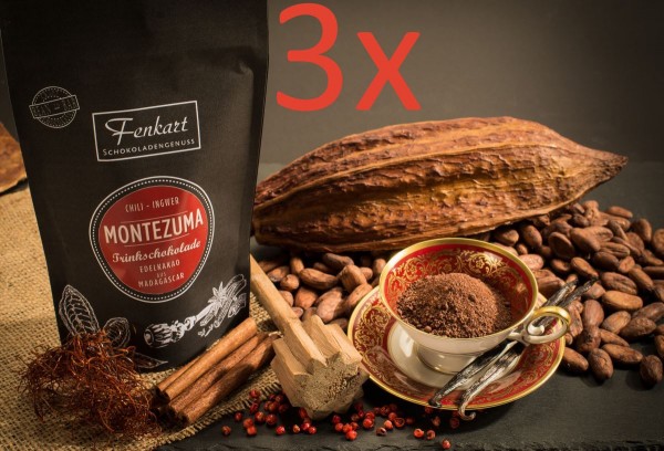 Trinkschokolade 3x Chili Ingwer 200g | Montezuma Kakao Natur aus kräftigem Edelkakao aus Madagascar 