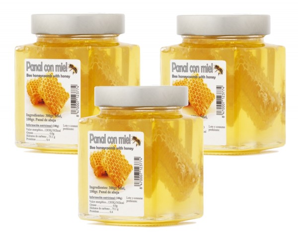 Spanischer Wabenhonig mit Bienenwabe - besonderes Geschmackserlebnis in Premiumqualität - 3 x 450 g