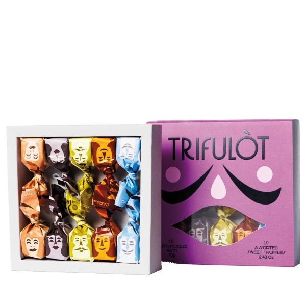 TRIFULOT - Tartufo Dolce Pralinenmischung 5 x 2 Stk. (Schwarz, Weiß, Pistazie, Karamell & Salz, Cappuccino) 70g Schachtel