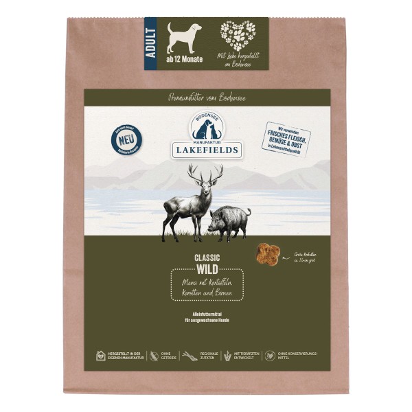 Lakefields Premium Trockenfleisch-Menü Wild Trockenfutter mit Karotten, Birnen und Heidelbeeren