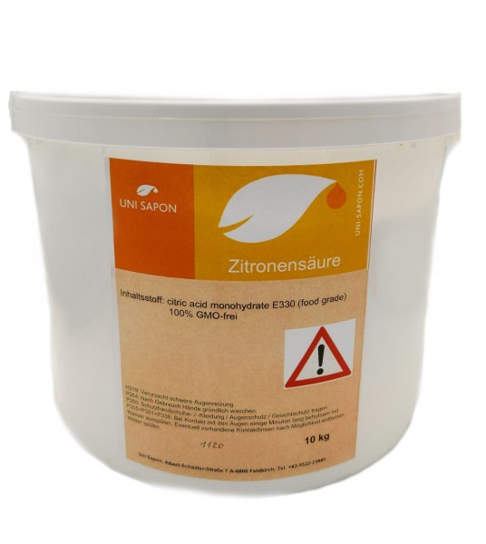 Zitronensäure von UNI SAPON 10Kg in Lebensmittelqualität E330, Bio, Entkalker