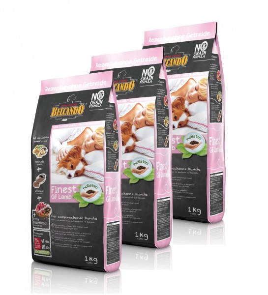 Hunde Trockenfutter - 3x Adult Lamb mit Lamm 1kg - Getreidefrei Belcando Hundefutter