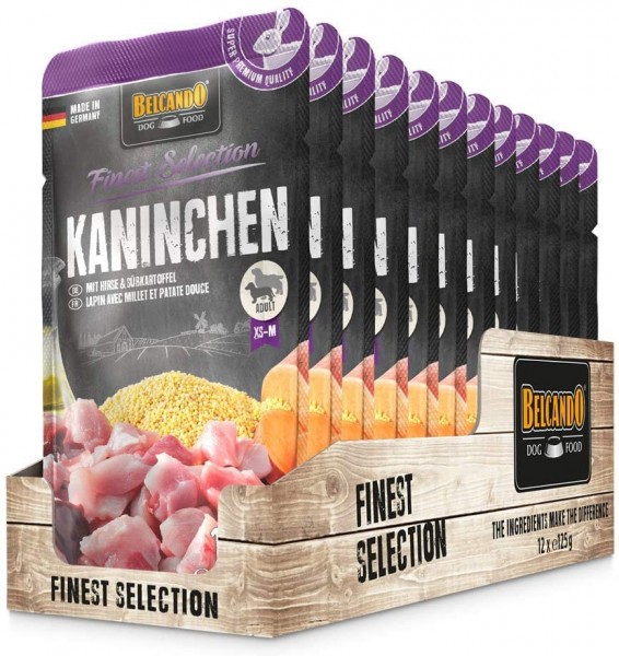 Belcando Frischebeutel [12x125g Kaninchen mit Hirse & Süßkartoffel] | Nassfutter für Hunde | Feuchtfutter Alleinfutter im Einzelportionsbeutel