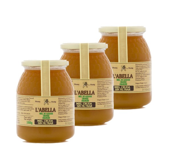 RAW Orangenblütenhonig aus Spanien - 3x 1Kg Ungefilterte Orangenhonig - Premium Qualität - Naturprodukt