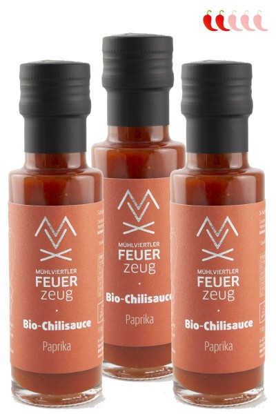 Bio-Chilisauce 3x PAPRIKA - Schärfegrad 2/5 - Chili sauce, scharfe Grillsauce, Chili Soße, vegan 