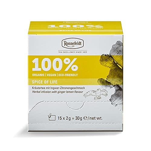 Ronnefeldt 100% Spice of Life - BIO Kräutertee m. Ingwer-Zitronengeschmack, 15 Teebeutel à 2 g, 30 g | Organic | Vegan | Eco-friendly