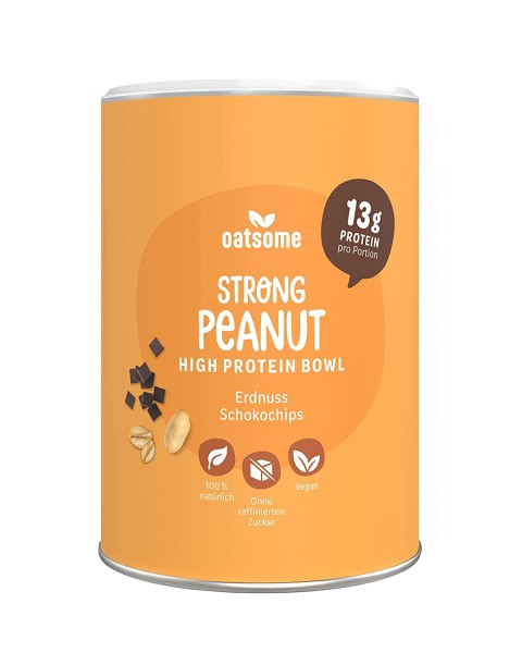 OATSOME® Strong Peanut | High Protein Bowl Mit Erdnuss & Schokochips, 13g Protein pro Portion | 440g