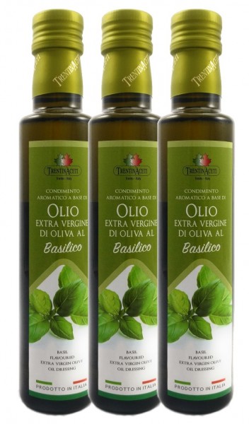 Extra Natives Olivenöl mit natürlichen Basilikumaroma aus Italien - 3x250 ml