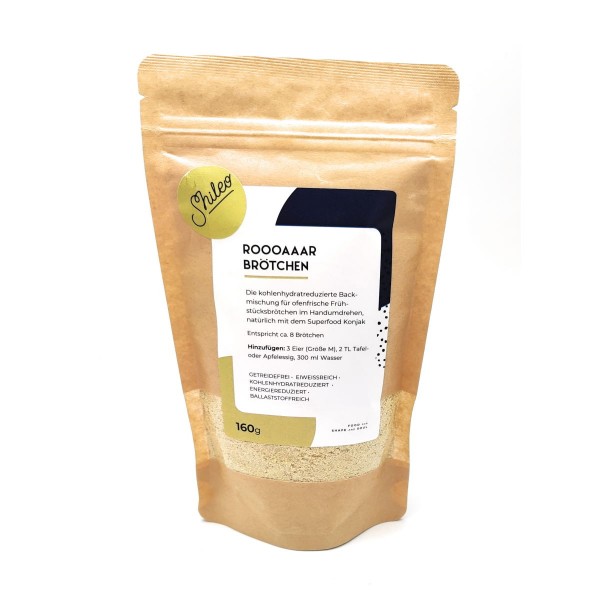 Shileo Low-Carb Backmischung für ofenfrische Konjakbrötchen mit Konjak-Glucomannan, schnell und einfach, 8 Brötchen 160g