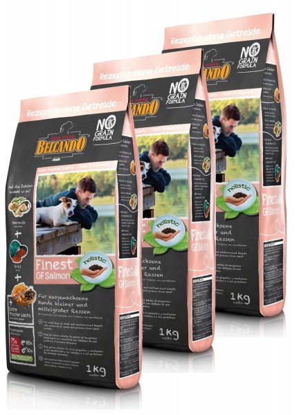 Hunde Trockenfutter - 3x Adult GF Salmon mit Lachs 1kg - Belcando Hundefutter - getreidefrei