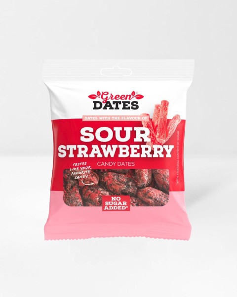Green Dates Sour Strawberry - Datteln mit saurem Erdbeergeschmack - 90g 