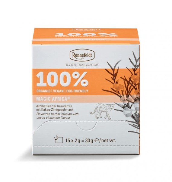 Ronnefeldt 100% Magic Africa® - BIO Kräutertee m. Kakao-Zimtgeschmack, 15 Teebeutel à 2 g, 30 g | Organic | Vegan | Eco-friendly