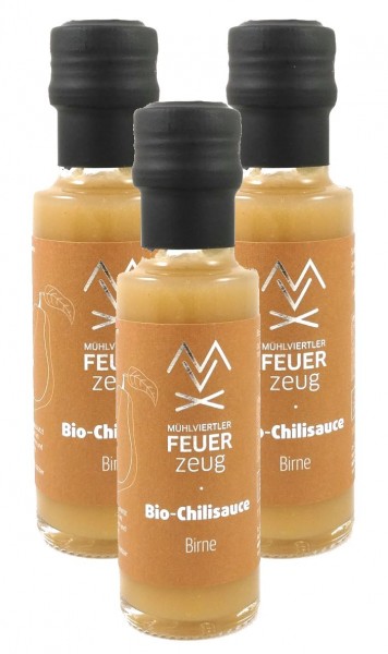 Bio-Chilisauce 3x BIRNE - Schärfegrad 1/5 - Chili sauce, scharfe Grillsauce, Chili Soße, vegan 