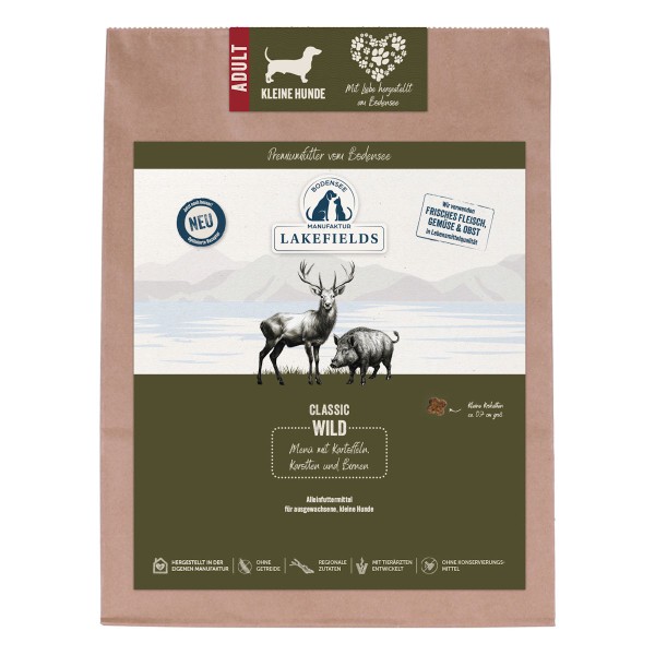 Lakefields Premium Trockenfleisch-Menü Wild FÜR KLEINE HUNDE Trockenfutter mit Pastinaken, Karotten und Heidelbeeren