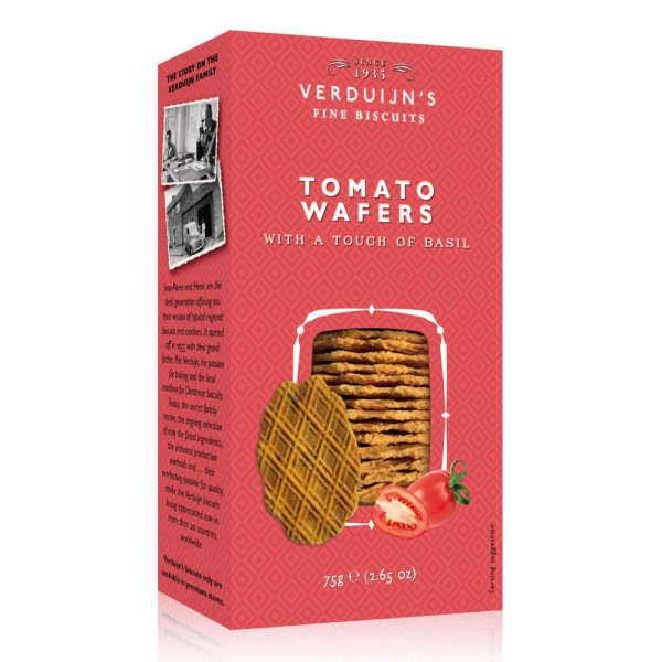 VERDUIJN'S - Käse Waffeln mit Tomaten und Basilikum aus der Niederlande - Holländische Waffeln 75 g