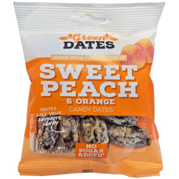 Green Dates Sweet Peach & Orange - Datteln mit Pfirsich- und Orangengeschmack - 90g 