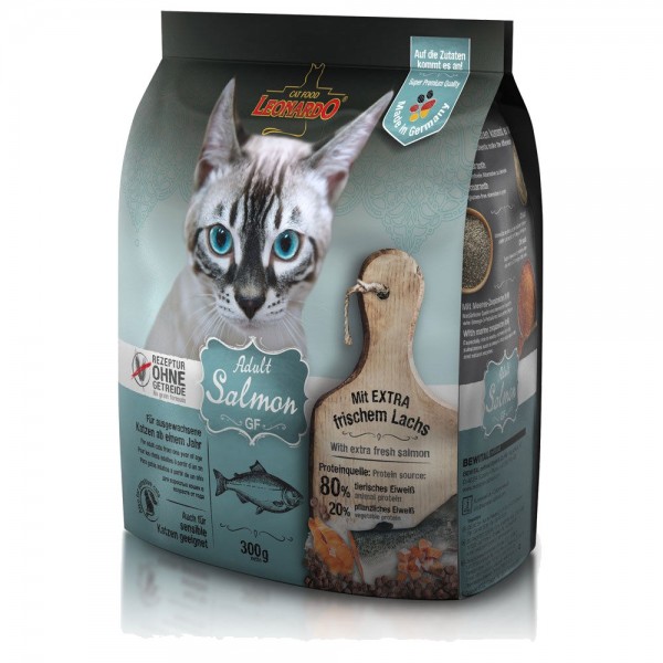 Katzen Trockenfutter - Adult GF Salmon mit Lachs 300g - Getreidefrei - Leonardo Katzenfutter 