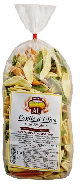 Frische Foglie d'Ulivo Tricolor Nudeln aus Italien 500g – trafila in bronzo - Olivenblatt Nudeln