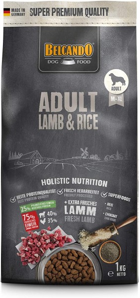 Belcando Adult Lamb & Rice Hundefutter 1kg | Trockenfutter für empfindliche Hunde | Alleinfuttermittel für ausgewachsene Hunde ab 1 Jahr