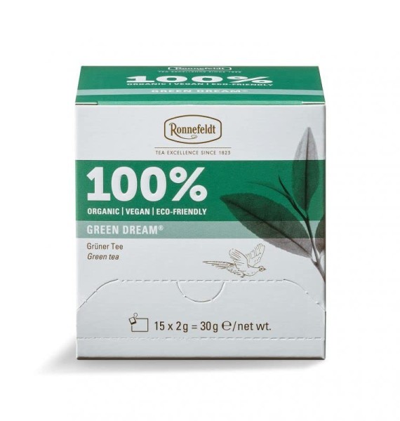 Ronnefeldt 100% Green Dream® - BIO Grüntee, 15 Teebeutel à 2 g, 30 g | Organic | Vegan | Eco-friendly
