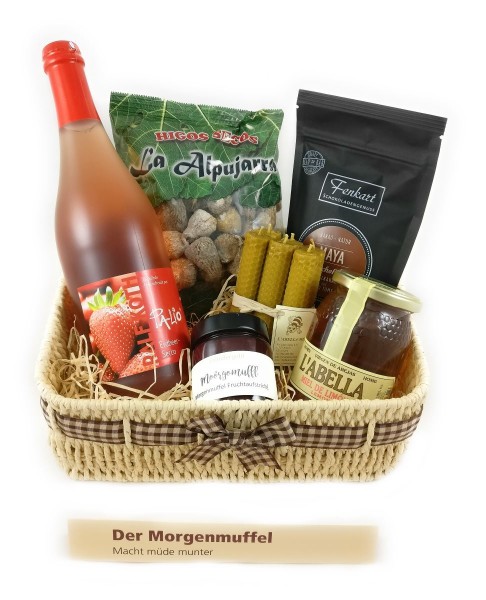 Morgenmuffel-Geschenkkorb - Besondere Geschenkkörbe - Delikatessen-Präsentkorb zum Frühstück