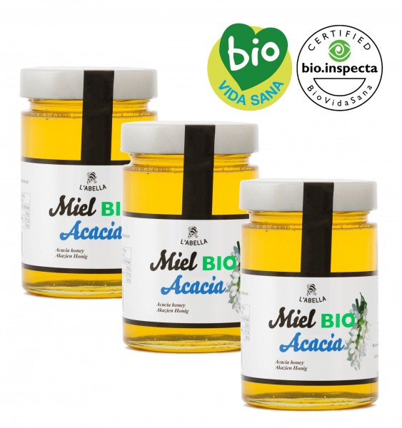 Echter BIO Akazienhonig aus Spanien - Premium Qualität - reines Naturprodukt - 3 x 900 g Glas