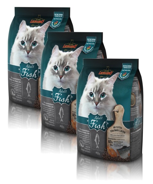 Katzen Trockenfutter - 3x Adult Fish mit Fisch & Reis 400g - Leonardo Katzenfutter - leichtverdaulich