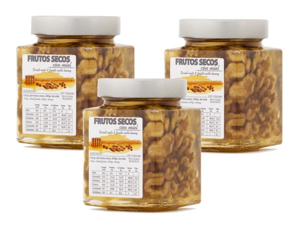 In spanischen Honig eingelegte Walnüsse - einzigartiges Produkt mit tollem Geschmack- 3 x 450 g Glas