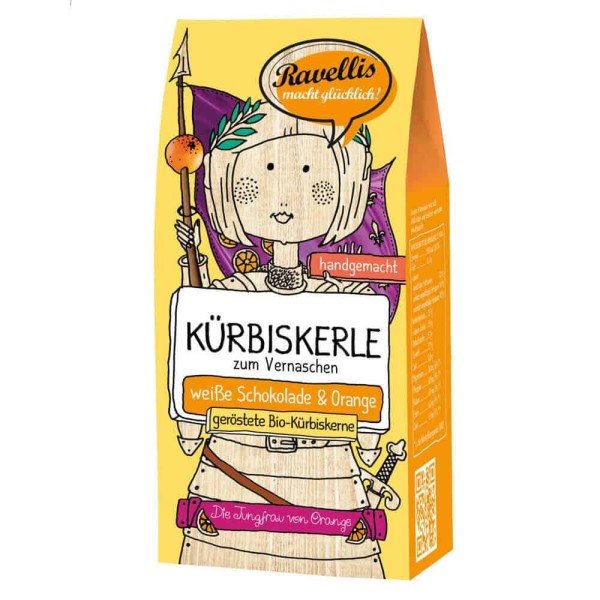 Ravellis Kürbiskerne in weißer Schokolade mit Orange (80 g) - Bio