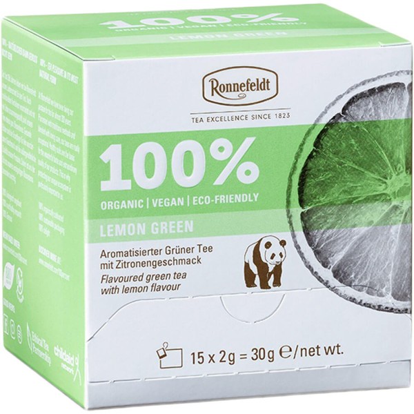 Ronnefeldt 100% Lemon Green - BIO Grüner Tee mit Zitronengeschmack, 15 Teebeutel à 2 g, 30 g | Organic | Vegan | Eco-friendly