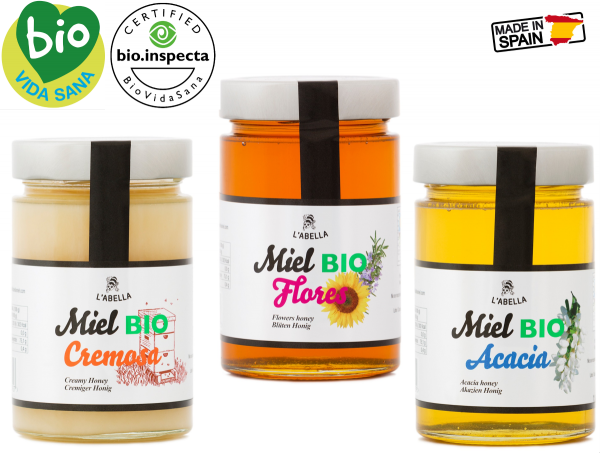 3 verschiedene BIO Honigsorten aus Spanien- beste Qualität - reines Naturprodukt-3 x 450 g - 1,35 kg
