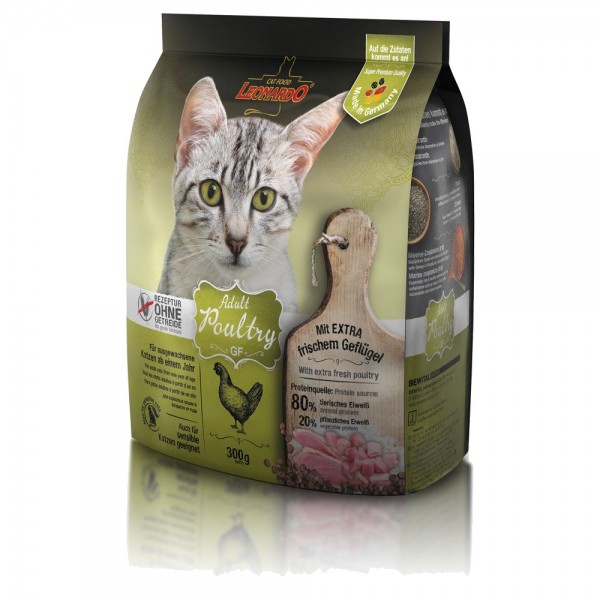 Katzen Trockenfutter - Adult GF Poultry mit Geflügel 300g - Getreidefrei - Leonardo Katzenfutter 