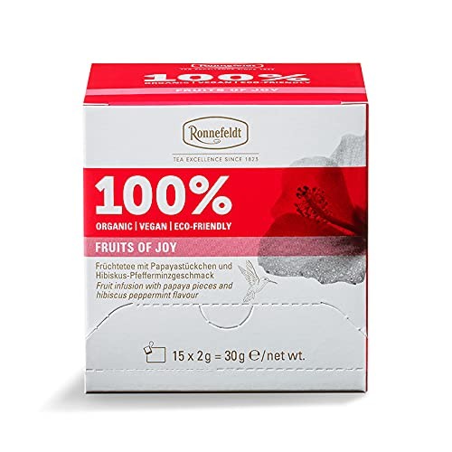 Ronnefeldt 100% Fruits of Joy - BIO Früchtetee m. Papayastückchen und Hibiskus-Pfefferminzgeschmack, 15 Teebeutel à 2 g, 30 g | Organic | Vegan | Eco-friendly