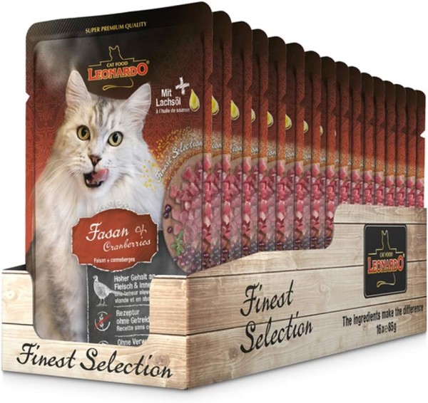 Leonardo Nassfutter Fasan + Cranberry 16x85g Premium Katzenfutter